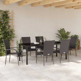 Garden Dining Set 7 pcs Brown Powder-Coated Steel - Top-Down View
