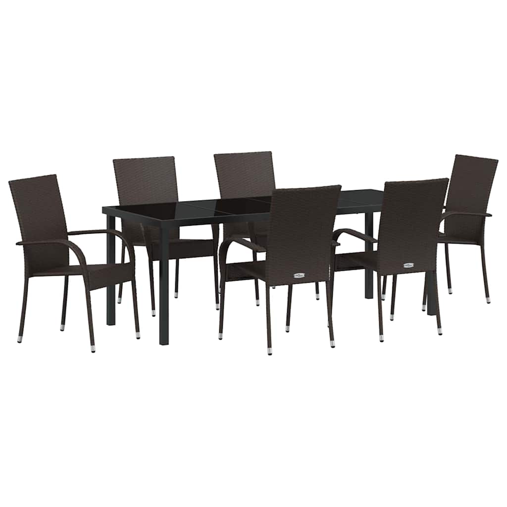 Garden Dining Set 7 pcs Brown Powder-Coated Steel