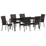 Garden Dining Set 7 pcs Brown Powder-Coated Steel - Front View