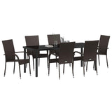 Garden Dining Set 7 pcs Brown Powder-Coated Steel - Side View
