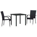 Garden Dining Set 3 pcs Black Powder-Coated Steel - Front View