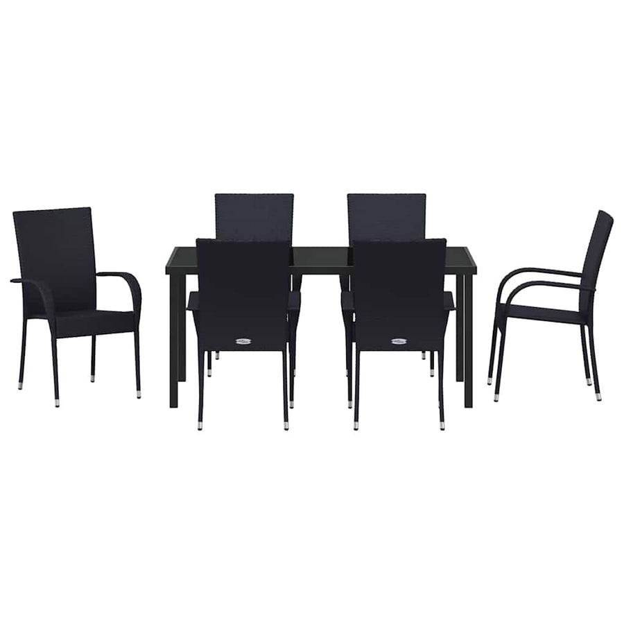 Garden Dining Set 7 pcs Black Powder-Coated Steel