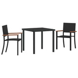 Garden Dining Set 3 pcs Black Powder-Coated Steel - Front View