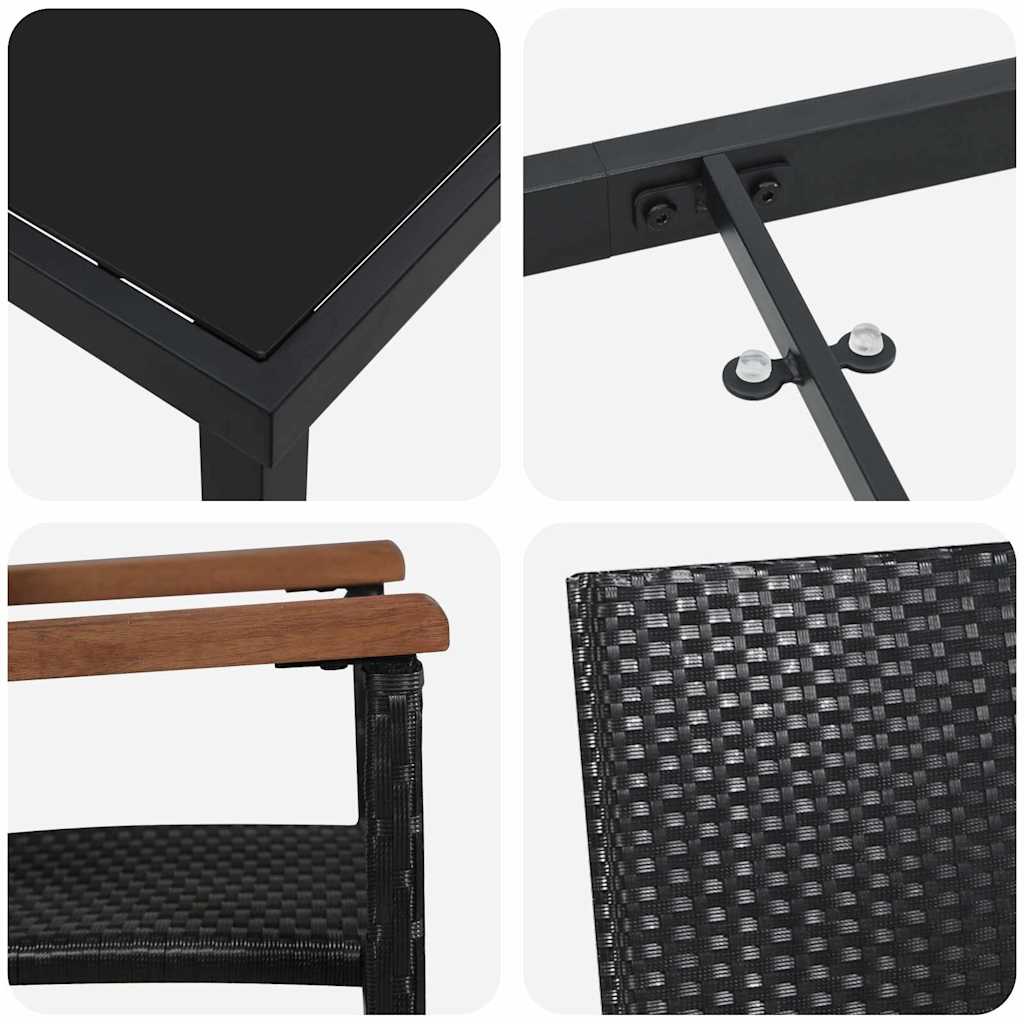 Garden Dining Set 7 pcs Black Powder-Coated Steel