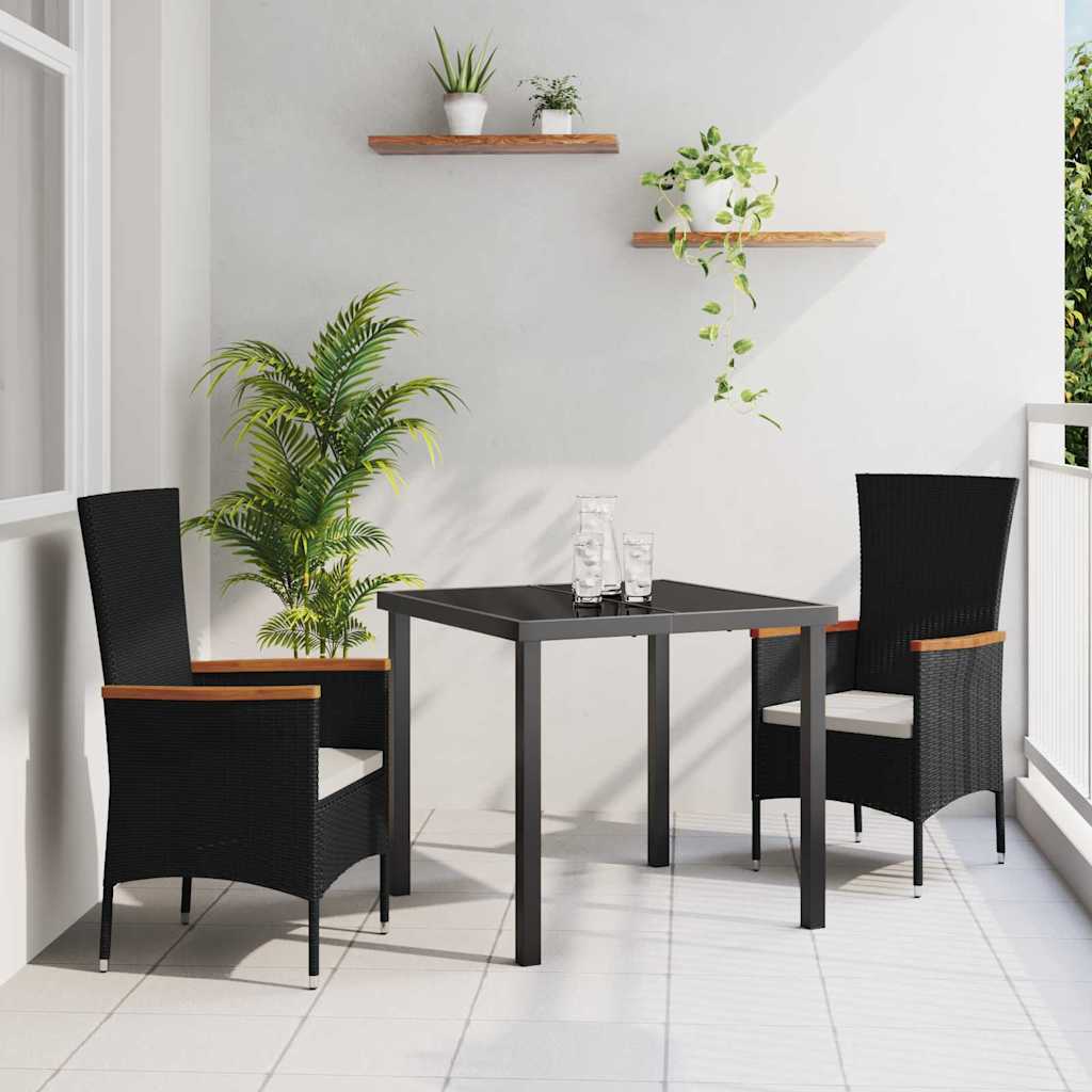 Garden Dining Set with Cushion 3 pcs Black Powder-Coated Steel