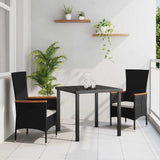 Garden Dining Set with Cushion 3 pcs Black Powder-Coated Steel