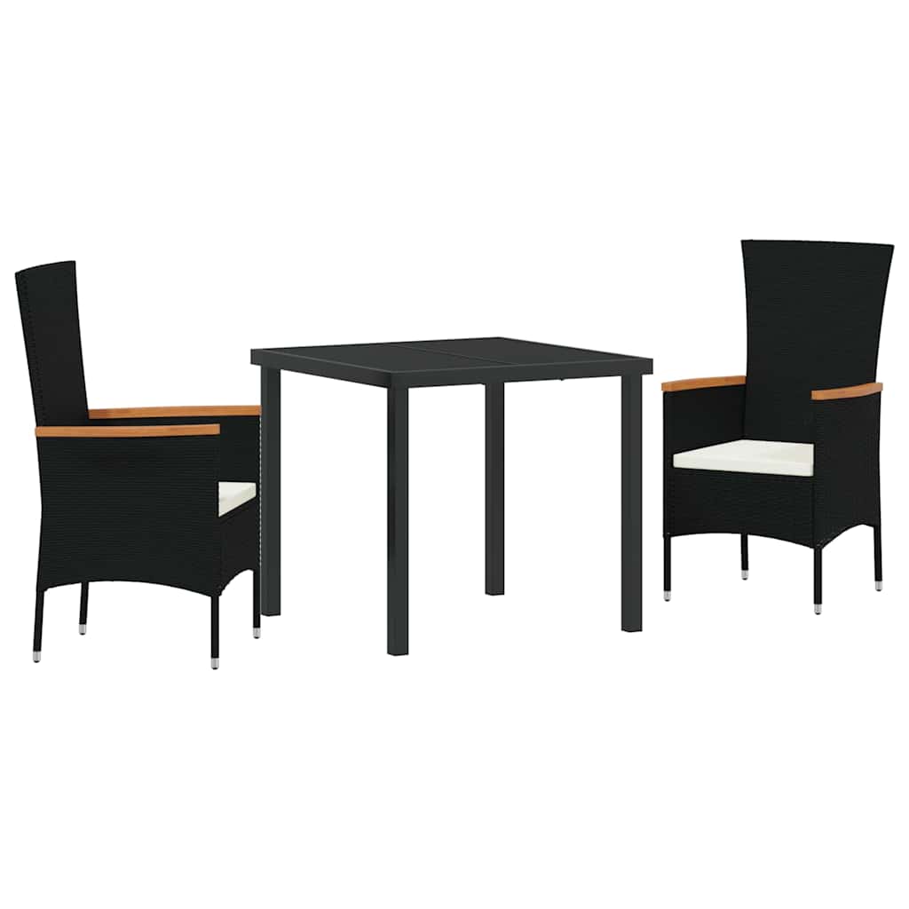 Garden Dining Set with Cushion 3 pcs Black Powder-Coated Steel