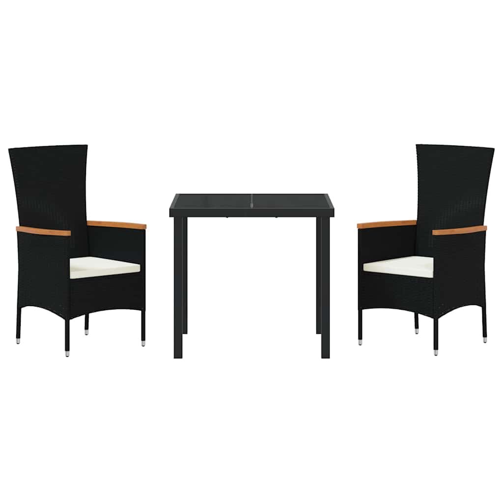 Garden Dining Set with Cushion 3 pcs Black Powder-Coated Steel