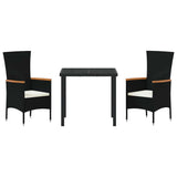 Garden Dining Set with Cushion 3 pcs Black Powder-Coated Steel