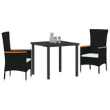 Garden Dining Set with Cushion 3 pcs Black Powder-Coated Steel - Side View