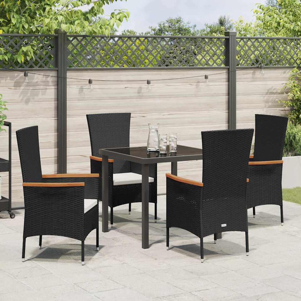 Garden Dining Set with Cushion 5 pcs Black Powder-Coated Steel