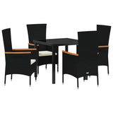 Garden Dining Set with Cushion 5 pcs Black Powder-Coated Steel - Front View