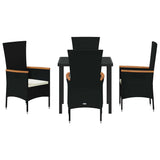 Garden Dining Set with Cushion 5 pcs Black Powder-Coated Steel - Close-Up Angle