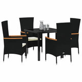 Garden Dining Set with Cushion 5 pcs Black Powder-Coated Steel