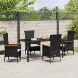 Garden Dining Set with Cushion 5 pcs Black Powder-Coated Steel - Top-Down View