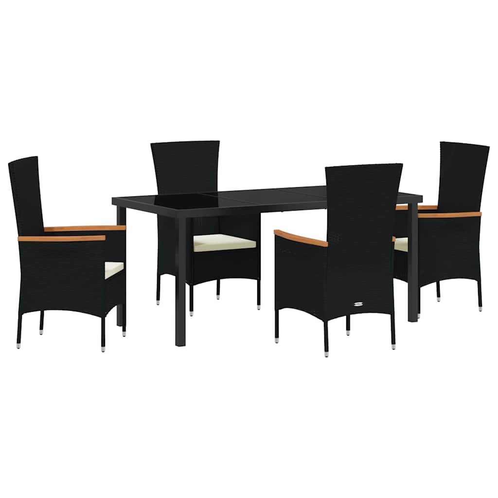 Garden Dining Set with Cushion 5 pcs Black Powder-Coated Steel