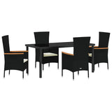 Garden Dining Set with Cushion 5 pcs Black Powder-Coated Steel