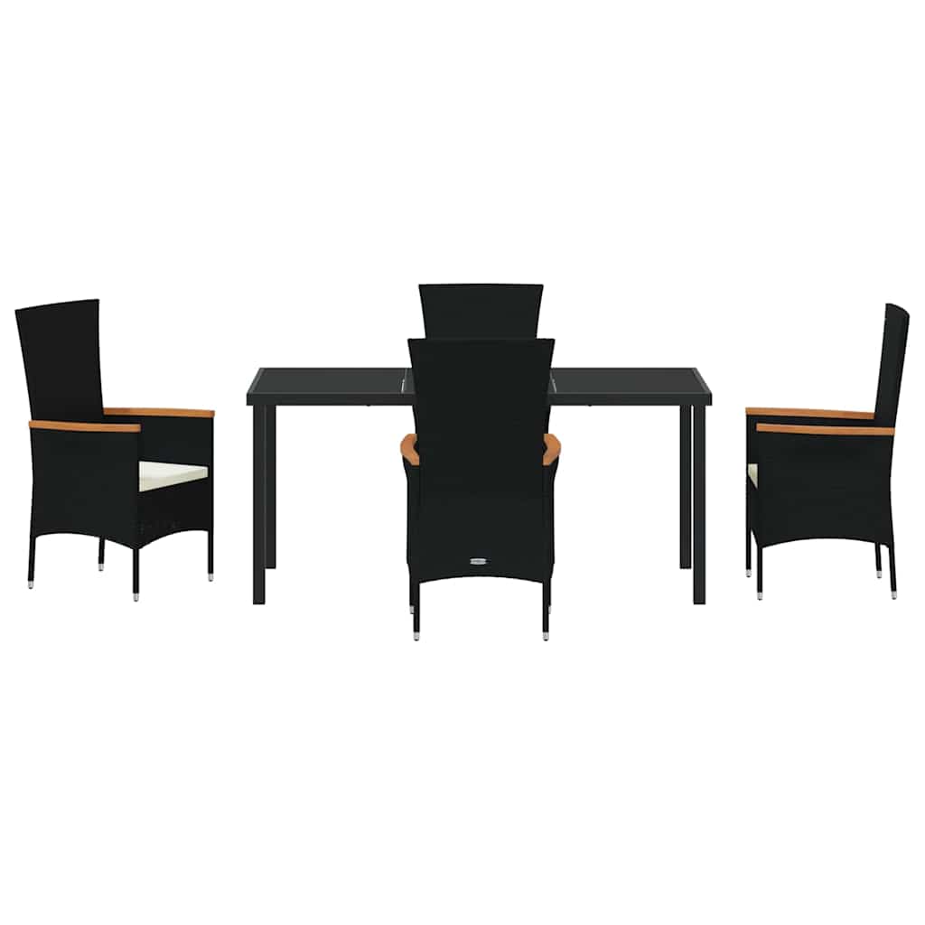 Garden Dining Set with Cushion 5 pcs Black Powder-Coated Steel