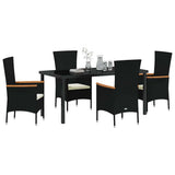 Garden Dining Set with Cushion 5 pcs Black Powder-Coated Steel