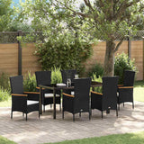Garden Dining Set with Cushion 7 pcs Black Powder-Coated Steel
