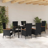 Garden Dining Set with Cushion 7 pcs Black Powder-Coated Steel - Top-Down View