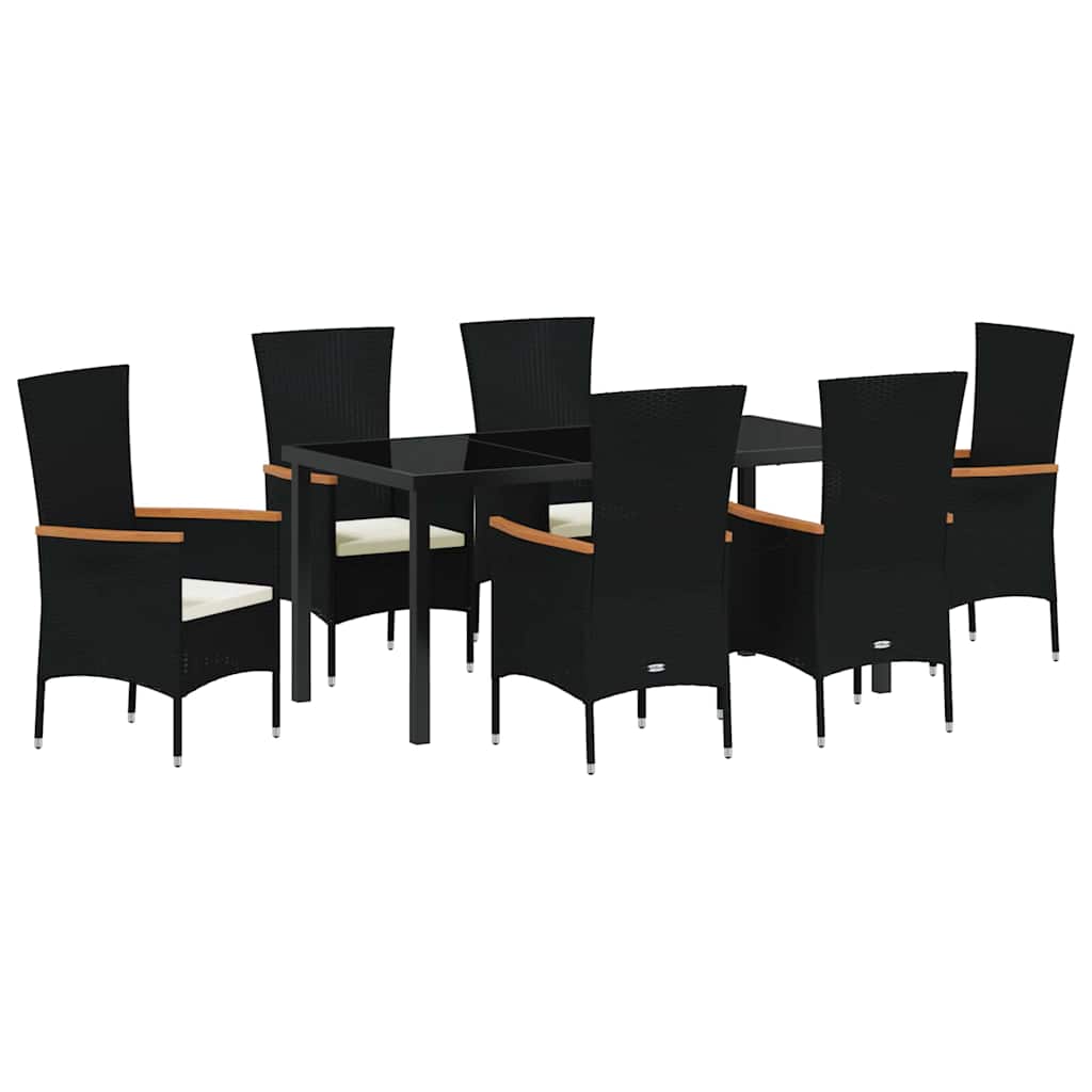 Garden Dining Set with Cushion 7 pcs Black Powder-Coated Steel