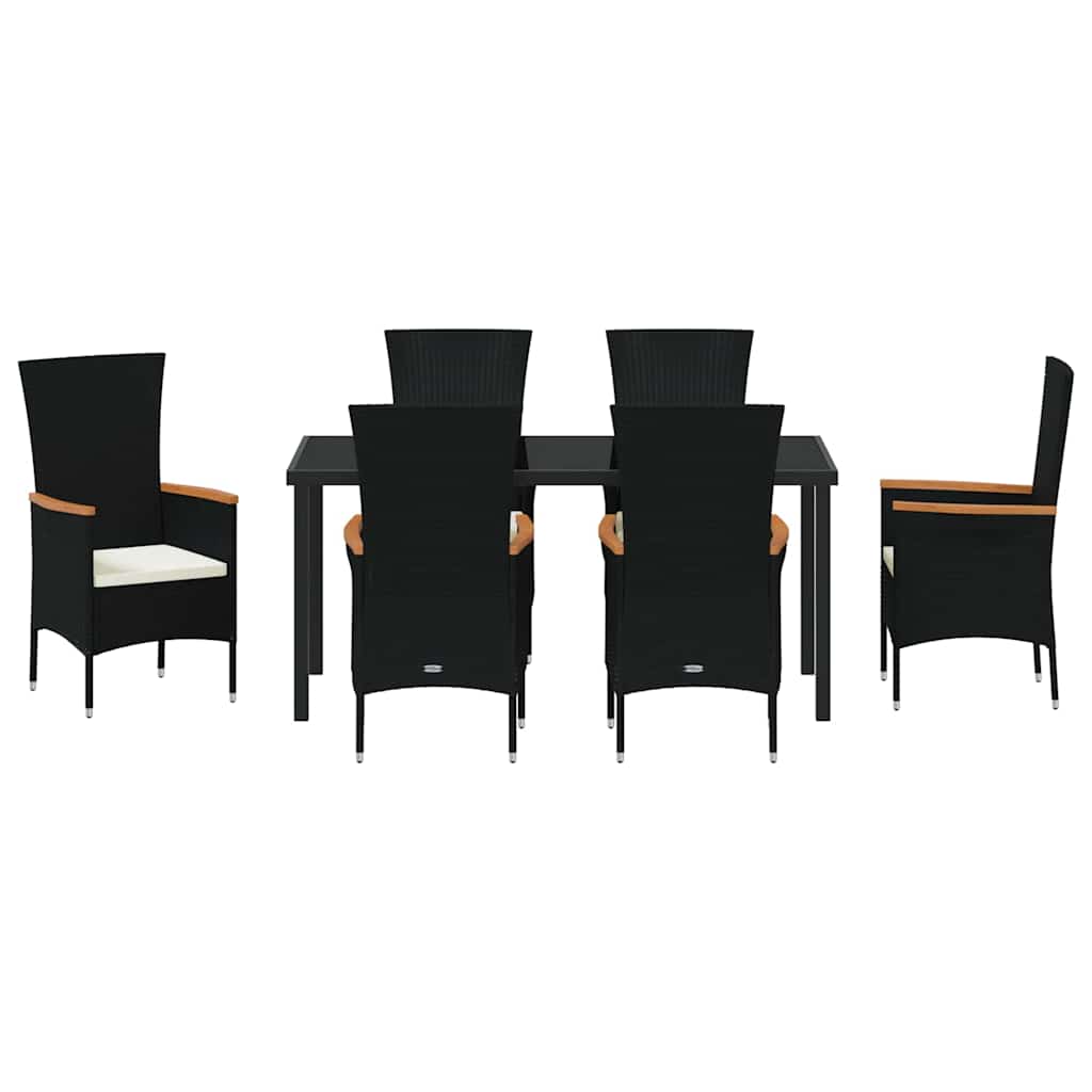 Garden Dining Set with Cushion 7 pcs Black Powder-Coated Steel