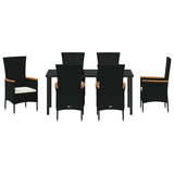 Garden Dining Set with Cushion 7 pcs Black Powder-Coated Steel