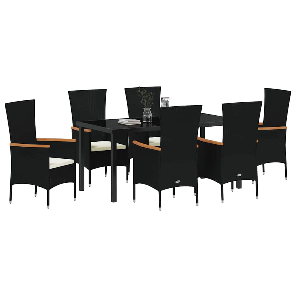 Garden Dining Set with Cushion 7 pcs Black Powder-Coated Steel