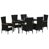 Garden Dining Set with Cushion 7 pcs Black Powder-Coated Steel - Side View