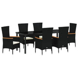 Garden Dining Set with Cushion 7 pcs Black Powder-Coated Steel