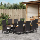 Garden Dining Set with Cushion 9 pcs Black Powder-Coated Steel - Top-Down View