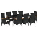 Garden Dining Set with Cushion 9 pcs Black Powder-Coated Steel