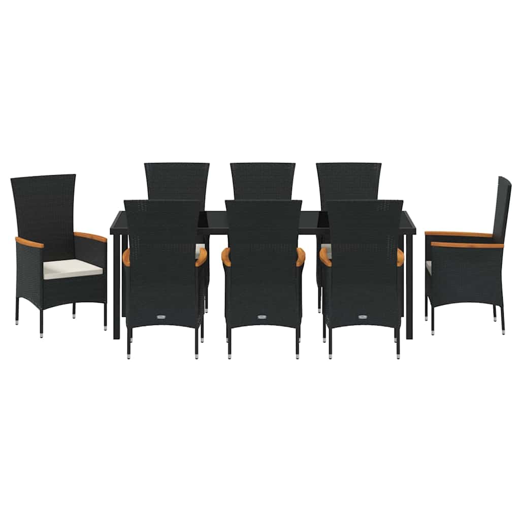 Garden Dining Set with Cushion 9 pcs Black Powder-Coated Steel