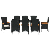 Garden Dining Set with Cushion 9 pcs Black Powder-Coated Steel