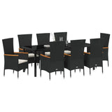Garden Dining Set with Cushion 9 pcs Black Powder-Coated Steel - Side View