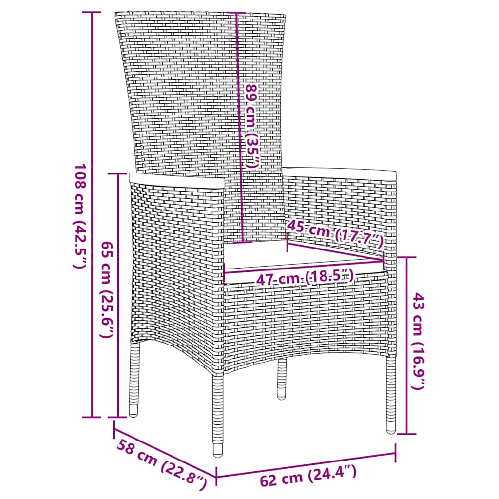 Garden Dining Set with Cushion 9 pcs Black Powder-Coated Steel