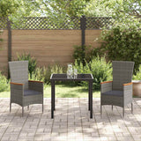 Garden Dining Set with Cushion 3 pcs Grey Powder-Coated Steel