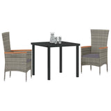 Garden Dining Set with Cushion 3 pcs Grey Powder-Coated Steel - Side View