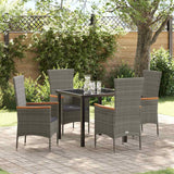 Garden Dining Set with Cushion 5 pcs Grey Powder-Coated Steel
