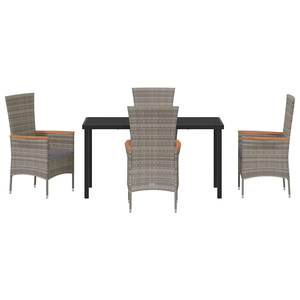 Garden Dining Set with Cushion 5 pcs Grey Powder-Coated Steel