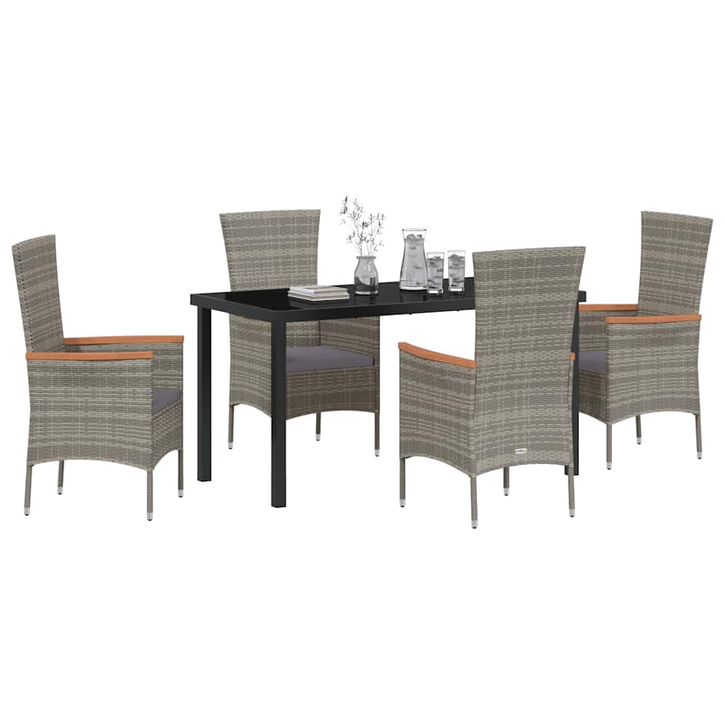 Garden Dining Set with Cushion 5 pcs Grey Powder-Coated Steel