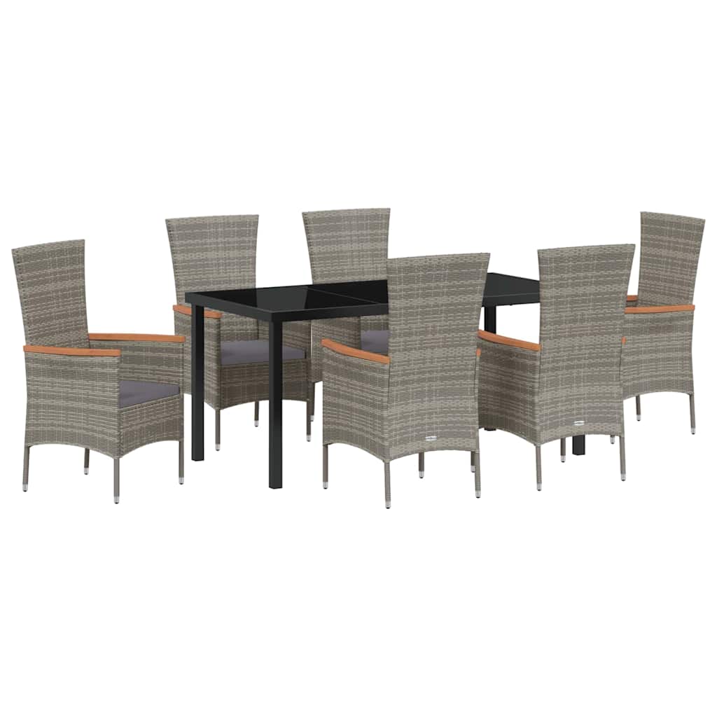 Garden Dining Set with Cushion 7 pcs Grey Powder-Coated Steel