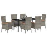 Garden Dining Set with Cushion 7 pcs Grey Powder-Coated Steel