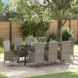 Garden Dining Set with Cushion 9 pcs Grey Powder-Coated Steel