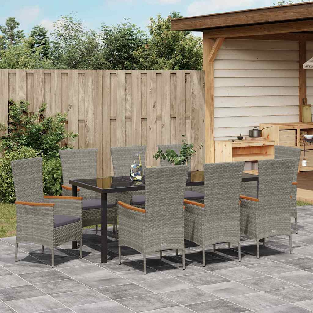 Garden Dining Set with Cushion 9 pcs Grey Powder-Coated Steel