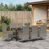 Garden Dining Set with Cushion 9 pcs Grey Powder-Coated Steel