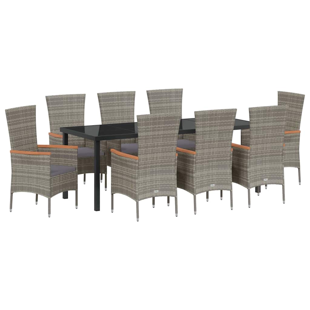 Garden Dining Set with Cushion 9 pcs Grey Powder-Coated Steel