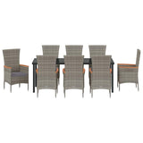 Garden Dining Set with Cushion 9 pcs Grey Powder-Coated Steel