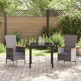 Garden Dining Set with Cushion 3 pcs Grey Powder-Coated Steel - Top-Down View